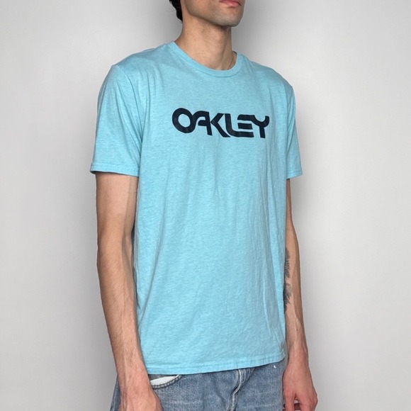 Oakley Mens Regular Fit Graphic Logo T-Shirt Light Blue Heather Short Sleeve L - Picture 2 of 9